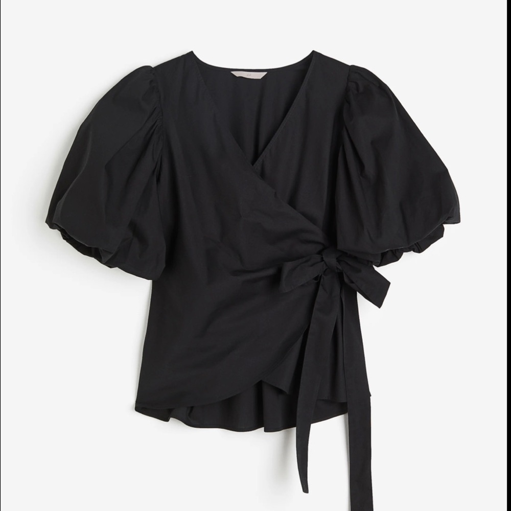 H&M Black Puff Sleeve Wrap Blouse